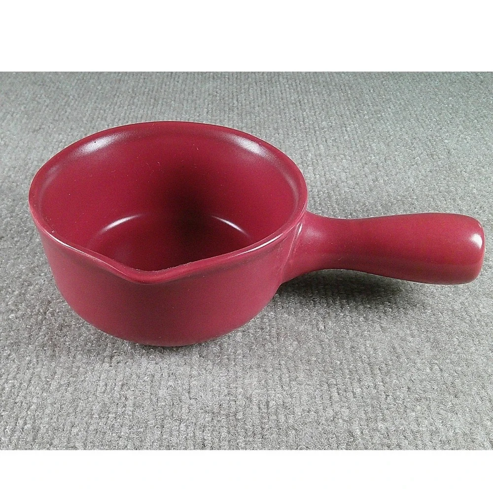 Matte Cranberry Red Ceramic Melting Pot Butter Warmer with Pour Spout Handle